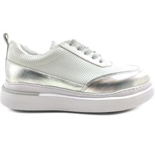 Ortoplus Deri Ortopedik Kadın Sneaker Ayakkabı ET3060 Beyaz - Gümüş