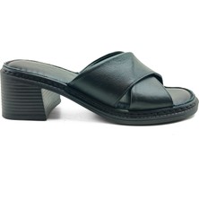 Ortoplus Kadın Deri Ortopedik Topuklu Terlik AS901 Siyah