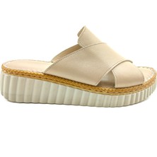 Ortoplus Ortopedik Deri Kadın Terlik S2031 Bej