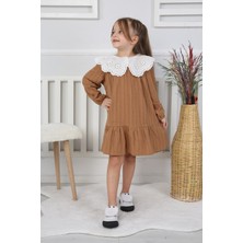 Moonch Kız Çocuk Bebe Yaka Brode Detaylı Müslin Elbise