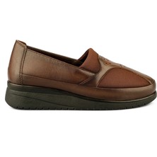 Ortoplus Deri Ortopedik Kadın Ayakkabı Kemik Çıkıntıı Streç KO2502 Kahve