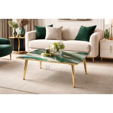 39 Art Studio Emerald Regalıa – Lüks Geode Epoksi Orta Sehpa 50X70 cm | Altın Detaylı Contemporary Tasarım, Modern Lüks Ev Dekoru