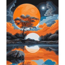 Ben U Sen Sayılarla Boyama Kasnaklı Tablo Seti Fırça Boya Dahil 40X50 TURUNCU AY