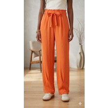 Kavaklıdere Giyim Kadın Beli Lastikli Bağcıklı Rahat Kesim Yazlık Pantolon – Turuncu