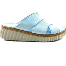 Ortoplus Ortopedik Deri Kadın Terlik S2081 Bebek Mavisi