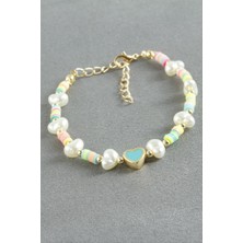 Zero Land Hnrlishp Kalp Fimo Inci Bileklik - Krem