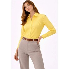 Giyim Center Kadın Uzun Kollu Gömlek Düğmeli Klasik Yaka Günlük ve Ofis Şıklığına Uygun - Sarı