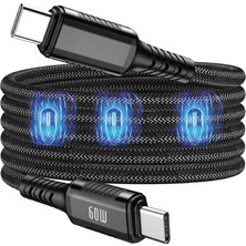 Avcı Teknoloji Market Mıknatıslı Type-C Şarj Kablosu 60W LED Işıklı Manyetik USB Type-C Kablo