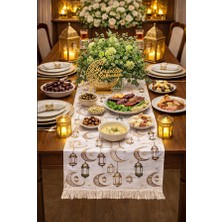 Nurgita Home Ramazan Temalı Saçaklı Dijital Duck Keten Runner (40X140 Cm)