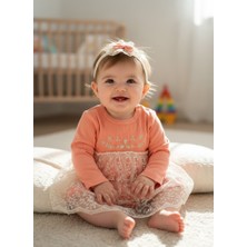 Kids Kingdom Pamuklu Çiçek Nakışlı Dantelli Kız Bebek Elbise