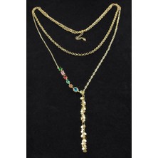 Zero Land Hnrlishp Pullu Zirkon Taşlı Lüks Ikili Çelik Kolye - Sarı