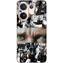 TechTree Vivo V60 Uyumlu Atatürk Renkli Kolaj Gözler Baskılı Silikon Kılıf