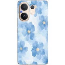 TechTree Vivo V60 Uyumlu Mavi Çiçekler Baskılı Silikon Kılıf