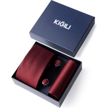 Kiğılı 3'lü Desenli Kravat & Mendil & Kol Düğmesi Hediye Kutulu Set