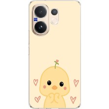 TechTree Vivo V60 Uyumlu Sevimli Civciv ve Kalp Desenli Baskılı Silikon Kılıf