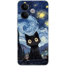 TechTree Vivo V60 Lite Uyumlu Gece Yarısı Kedi Tasarımlı Baskılı Silikon Kılıf