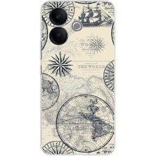 TechTree Vivo V60 Lite Uyumlu Vintage Dünya Haritası ve Pusula Baskılı Silikon Kılıf