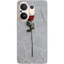 TechTree Vivo V60 Uyumlu Kırmızı Gül Baskılı Silikon Kılıf