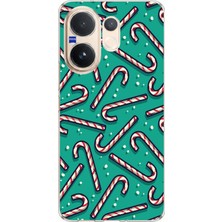 TechTree Vivo V60 Uyumlu Yılbaşı Ruhu Baston Şeker ve Kar Taneli Baskılı Silikon Kılıf