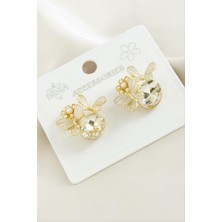 Zero Land Hnrlishp Kelebek Inci Taşlı Metal Küpe - Sarı