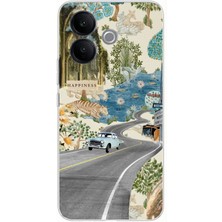 TechTree Vivo V60 Lite Uyumlu Yeşil Sanatsal Yol Çiçekler Baskılı Silikon Kılıf