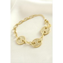 Zero Land Hnrlishp Yuvarlak Zirkon Taşlı Lüks Çelik Bileklik - Sarı