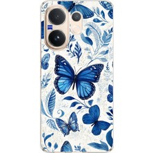 TechTree Vivo V60 Uyumlu Mavi Kelebekler Baskılı Silikon Kılıf
