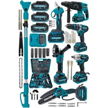 Graizer M 7’li Akülü Makine Seti Akülü Taşlama Dal Budama Kırıcı Delici Makas Somun Sökme Vidalama Teleskop Uzatma