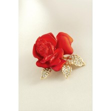 Zero Land Hnrlishp Gül Mineli Taşlı Broş - Kırmızı