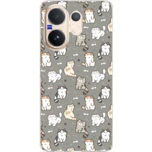 TechTree Vivo V60 Uyumlu Minik Sevimli Kediler Baskılı Silikon Kılıf