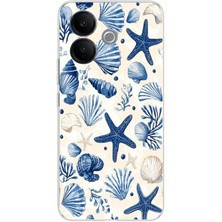 TechTree Vivo V60 Lite Uyumlu Mavi Deniz Kabuğu ve Yıldız Desenli Baskılı Silikon Kılıf