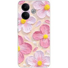 TechTree Vivo V60 Lite Uyumlu Pembe Beyaz Çiçekler Sulu Boya Baskılı Silikon Kılıf