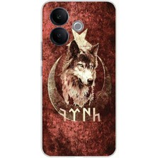 TechTree Vivo V60 Lite Uyumlu Göktürk Yazılı ve Bozkurt Desenli Baskılı Silikon Kılıf