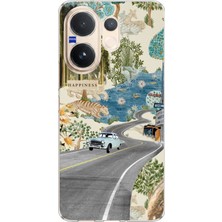 TechTree Vivo V60 Uyumlu Yeşil Sanatsal Yol Çiçekler Baskılı Silikon Kılıf