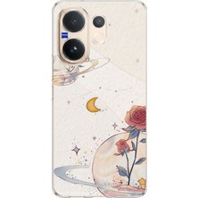 TechTree Vivo V60 Uyumlu Gezegen, Yıldız ve Gül Baskılı Silikon Kılıf