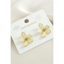 Zero Land Hnrlishp Çiçek Mineli Küpe - Gümüş Rengi