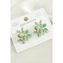 Zero Land Hnrlishp Çiçek Mineli Küpe - Turkuaz