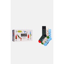 Happy Socks - Çok Renkli Balık Desenli 3\'lü Pamuklu Çorap Seti