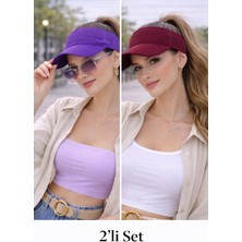 Wearflawless Kadın 2'li Set Vizör Üstü Açık Şapka, Siperli Şapka,yazlık Güneş Koruyucu Vizör Şapka, Tenis Şapkası