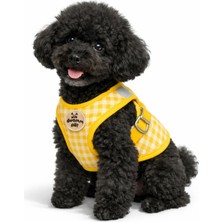 Duomm Pet Sarı Ekose Köpek Göğüs Tasması ve Gezdirme Kayışı Seti (Yumuşak Kumaş)