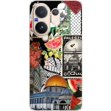 TechTree Vivo V60 Uyumlu Filistin Özgürlük Kolajı Baskılı Silikon Kılıf