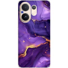 TechTree Vivo V60 Uyumlu Ametist Taşı Mor Mermer Baskılı Silikon Kılıf