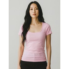 Derin Yaka Penye Modal Crop T-Shirt