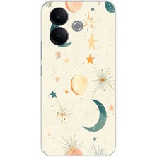 TechTree Vivo V60 Lite Uyumlu Krem Zeminli Ay ve Yıldız Baskılı Silikon Kılıf