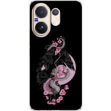 TechTree Vivo V60 Uyumlu Pembe Siyah Yılan Baskılı Silikon Kılıf