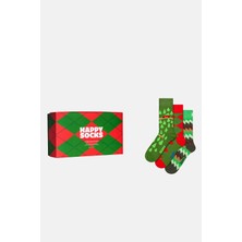 Happy Socks - Çok Renkli Doğa Desenli 3\'lü Pamuklu Çorap Seti