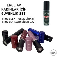 Erol Av Ikili Ruj Görünümlü Savunma Seti - 20ML Ruj Boy Biber Gazı & Şarjlı Şok