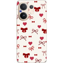 TechTree Vivo V60 Uyumlu Bordo Kalp ve Fiyonklar Baskılı Silikon Kılıf