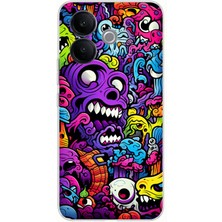 TechTree Vivo V60 Lite Uyumlu Psikodeli Renkli Canavarlar Baskılı Silikon Kılıf
