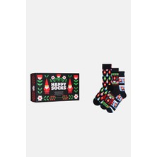 Happy Socks - Çok Renkli Kutlama Desenli 3\'lü Pamuklu Çorap Seti